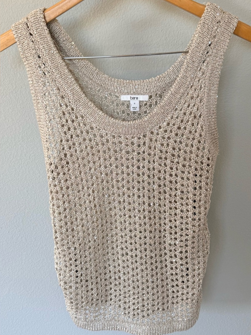 Bar III Neutral Knit Open-Weave Tank Top Size S